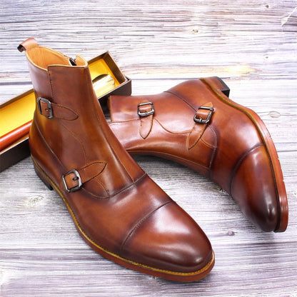 Men High Top Leather Three Joint Shoes
