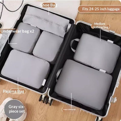 Compressible Travel Storage Bags Set - 6-Piece Luggage Organizers For Compartmentalized Packing Cubes