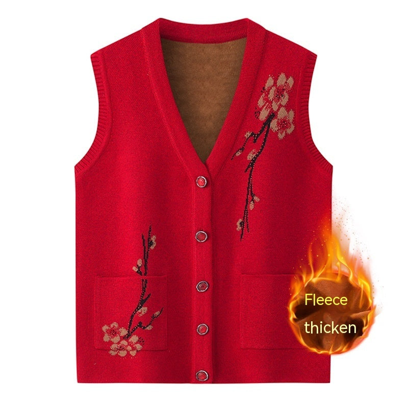 Knitted Sweater Waistcoat Cardigan Middle-aged And Elderly Waistcoat Winter Clothing