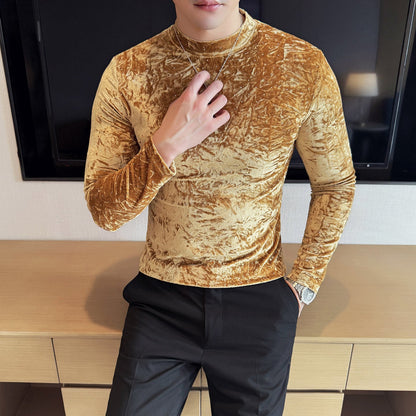 Velvet Starry Pattern Half-High Collar T-Shirt