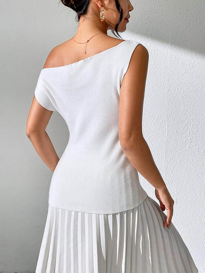Single Shoulder Short Sleeve Knit Top for Women Fashion