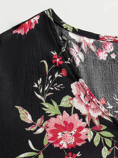 Plus Size Floral Flare Sleeve Dress
