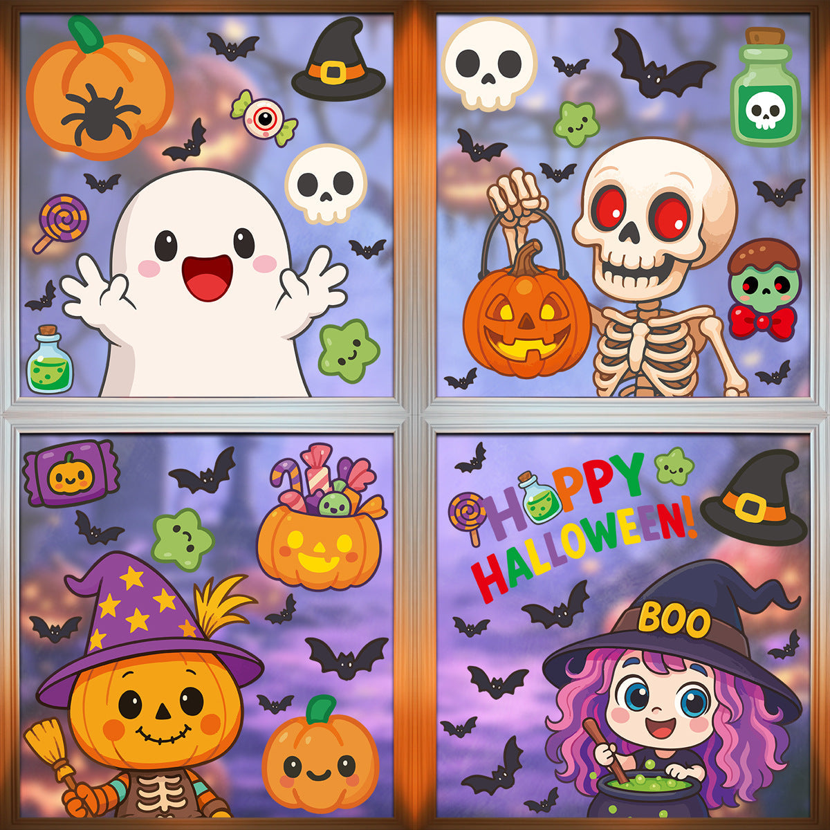 Halloween Decorations Pumpkin Skull Glass Stickers
