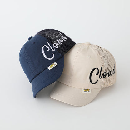 Summer Boys And Girls' Side-letter Cloud Embroidered Duckbill Hat With Net Fabric Patching And Soft Brimmed Protective Head Design Baby Hat