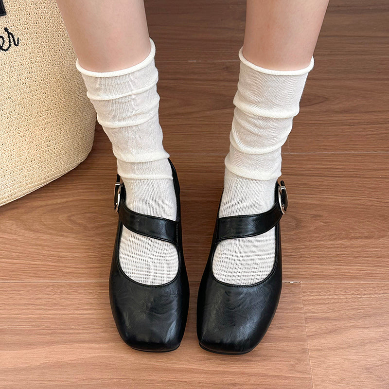 Women Square Toe Crinkle Vintage Leather Flats, Single Adjustable Buckle Strap Soft Casual Daily Walking Loafers
