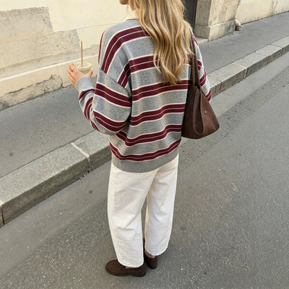 Women's Simple And Versatile Striped Knitted Sweater