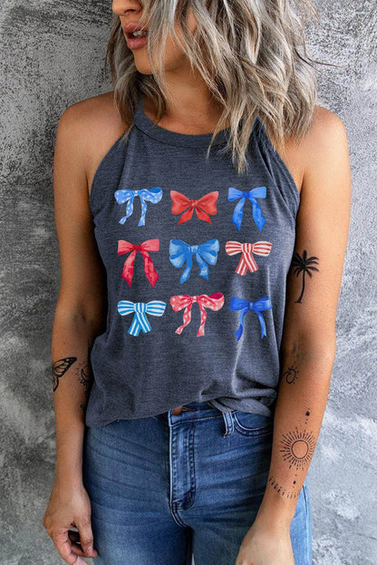 Bow Graphic Round Neck Tank for Stylish Summer Wear