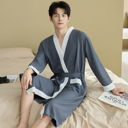 Mens Waffle-Weave Simple Casual Nightgown