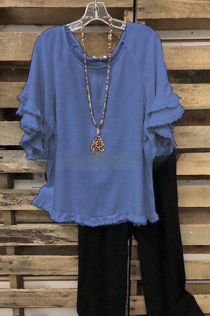 European And American Loose Plus Size Ruffle Sleeve T-shirt Top