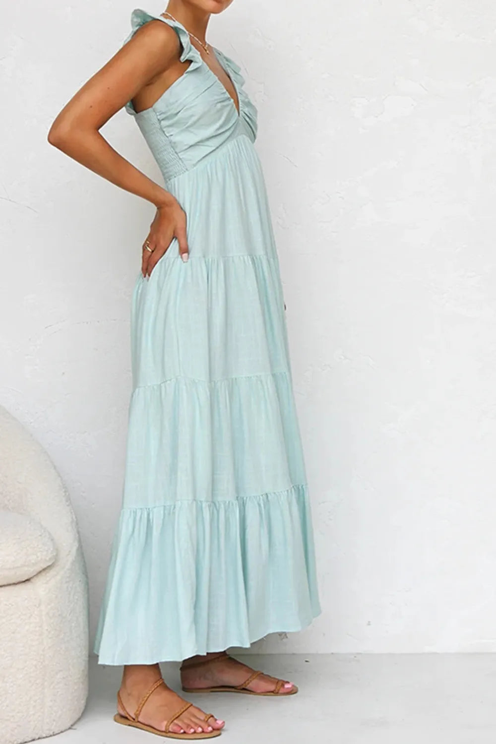 Ruffled V-Neck Tiered Dress