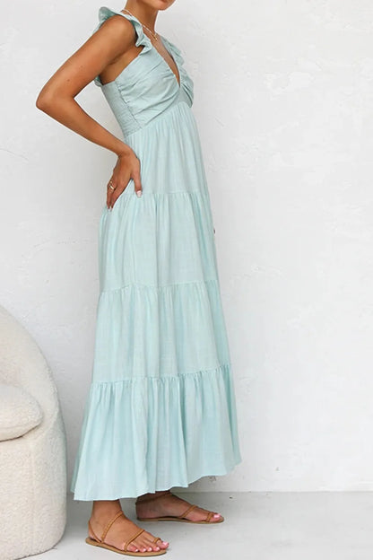 Ruffled V-Neck Tiered Dress
