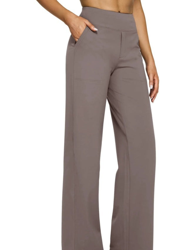 High-waisted Straight-leg Pants With Loose Pockets
