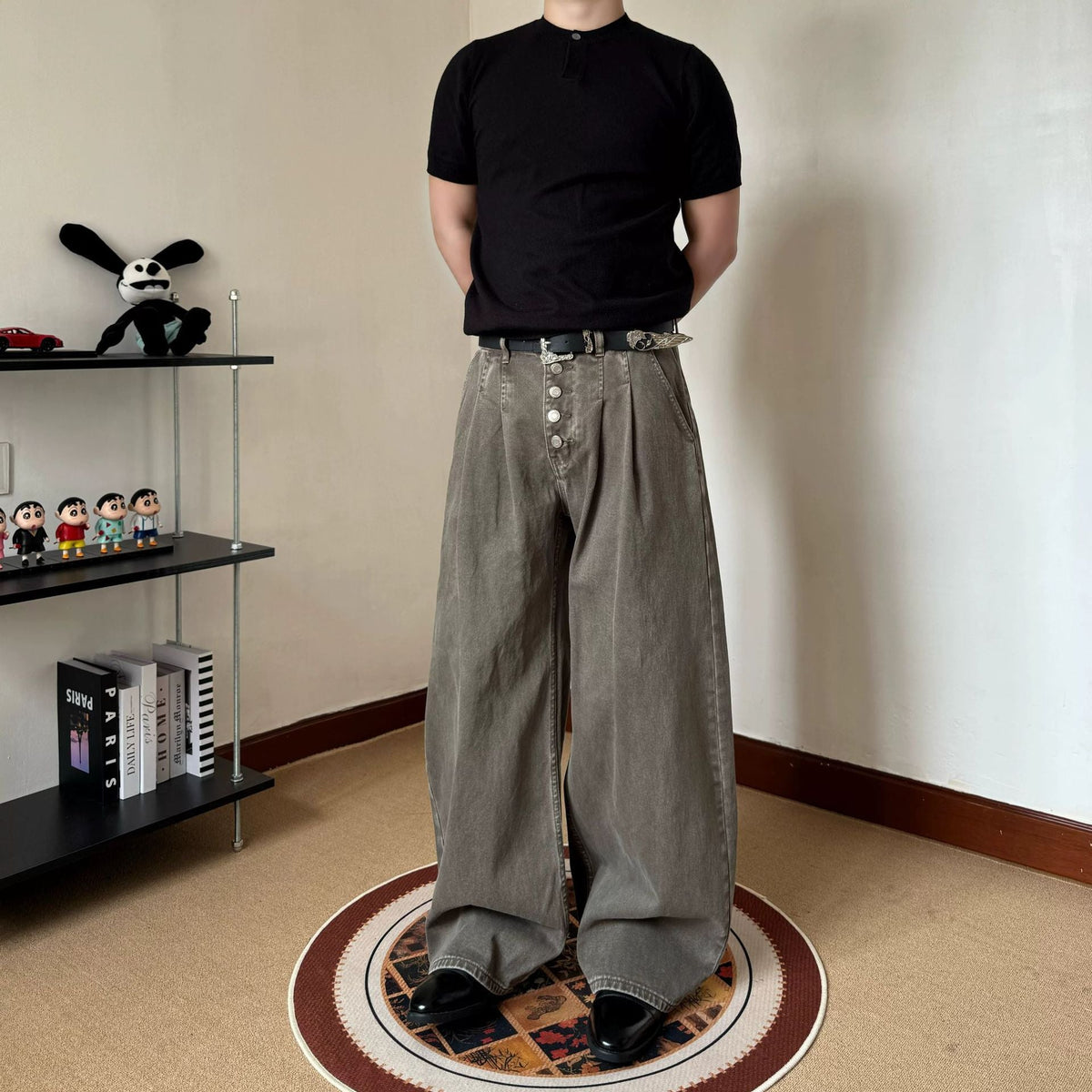 Retro Loose-fit Straight-leg Mens Pants