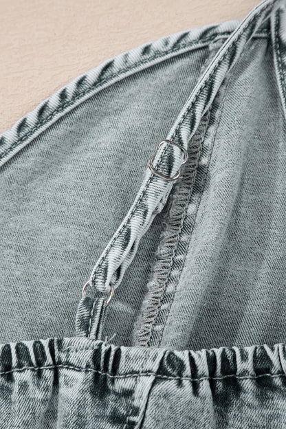 Back Zipped Mini Cami Denim Dress