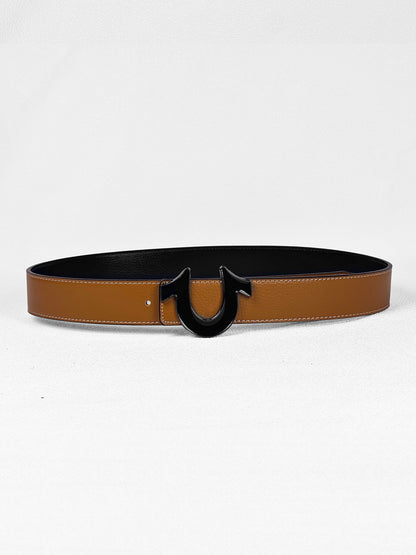 Men's Leather Belt With Smooth Buckle For Business Dress Pants