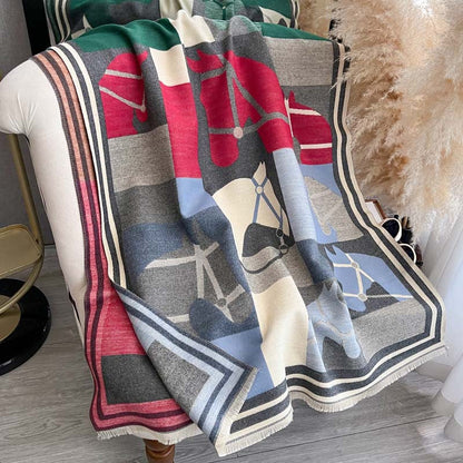 Women's Autumn Winter Color-Block Double-Faced Jacquard Scarf