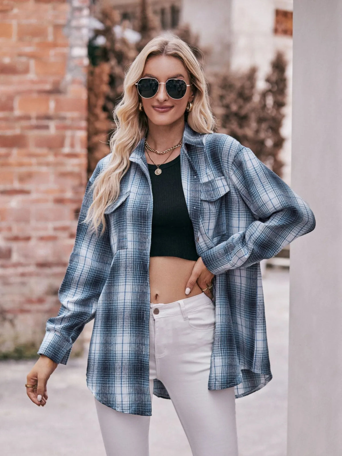 Plaid Button-Down Long Sleeve Shirt