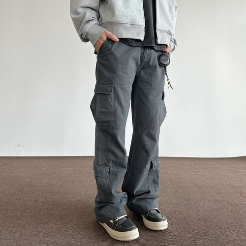 Retro Brushed Distressed Loose Straight Cargo Pants