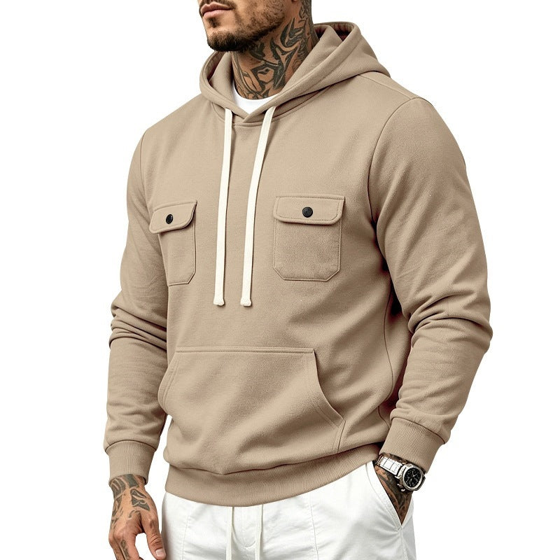 Knitted Casual Hoodie With Multiple Pockets Loose-fit Workwear Style With A Hood