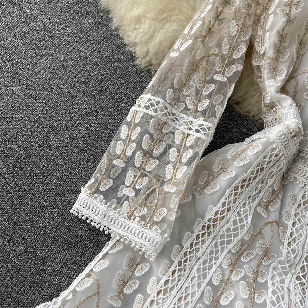 Mesh Embroidery Patchwork Light Luxury Celebrity Dress