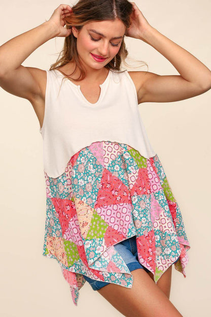 Haptics Full Size Patchwork Shark Bite Color Block Tank Top
