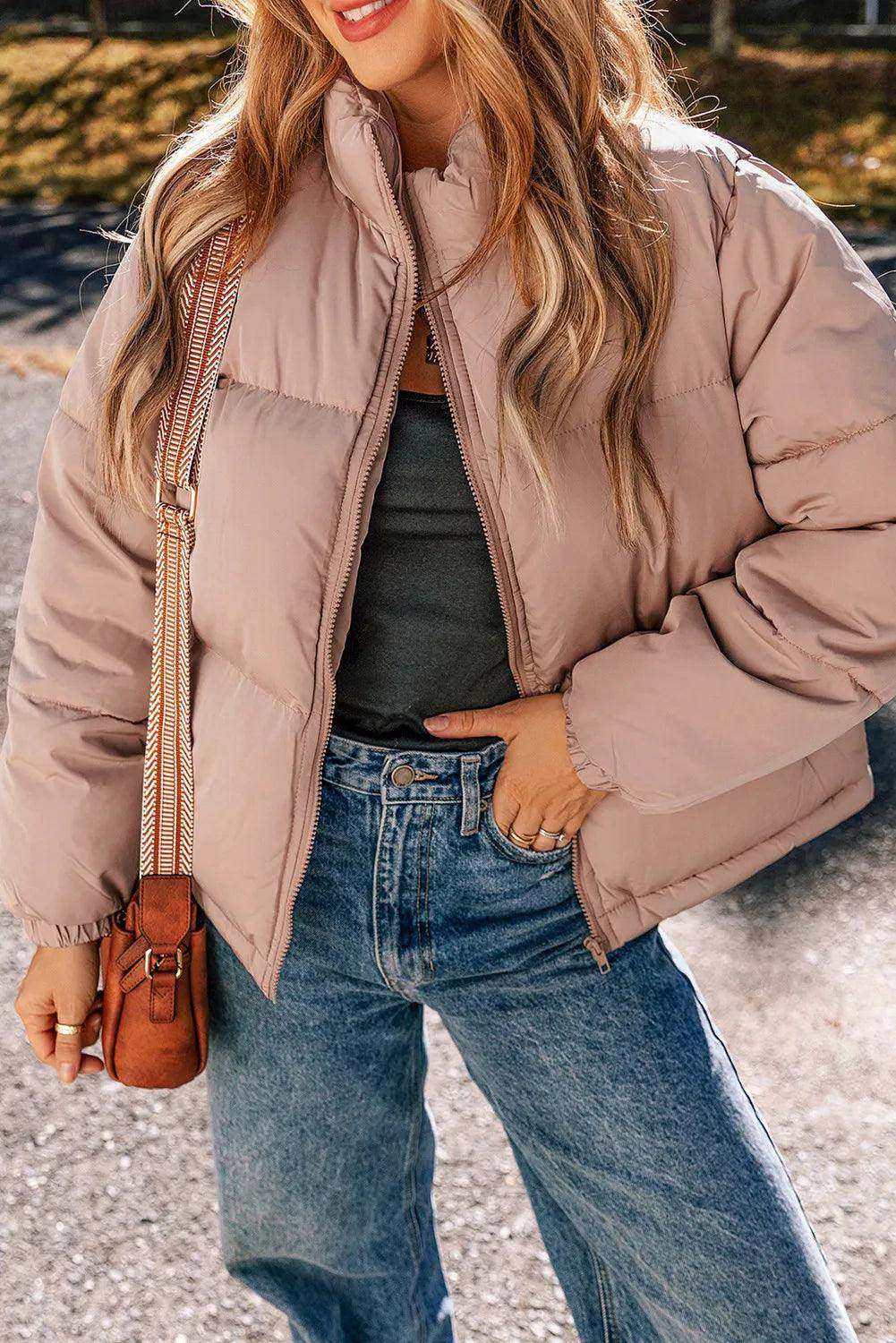 Turtleneck Zip Up Long Sleeve Winter Coat for Women