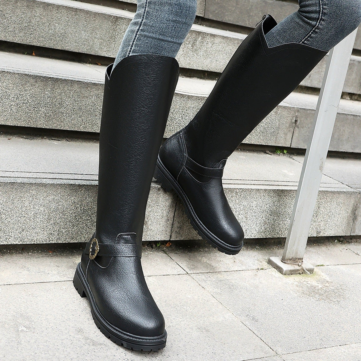 Women's High-heeled Boots With A Thick Sole And Belt Buckle