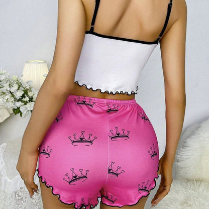 New Printed Casual Loungewear Shorts And Camisole Two-piece Set For Women