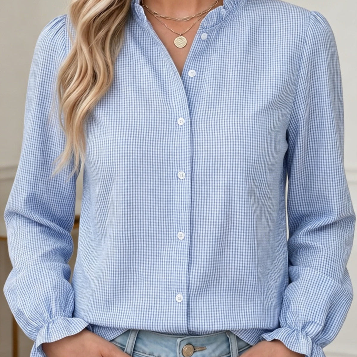 New AutumnWinter Women's Simple Plaid Long-Sleeve Shirt