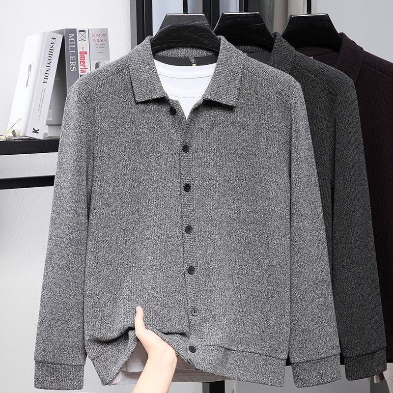 Men's Long-Sleeved Knitted SpringSummer Fashionable Lapel Warm Outerwear New Style Sweater