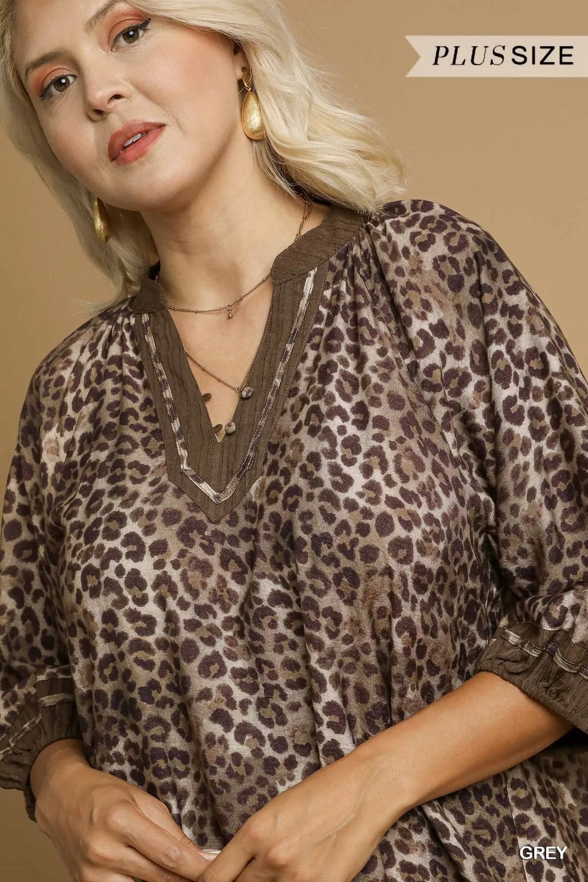 Umgee Full Size Leopard Print Mini Dress with Contrast Trim Plus Size