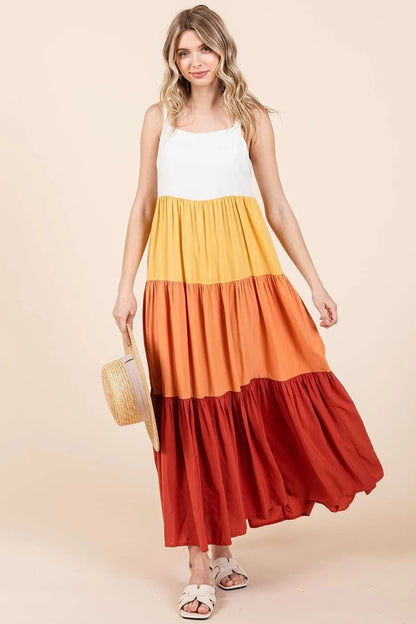 Mittoshop Color Block Tiered Pull-On Maxi Dress