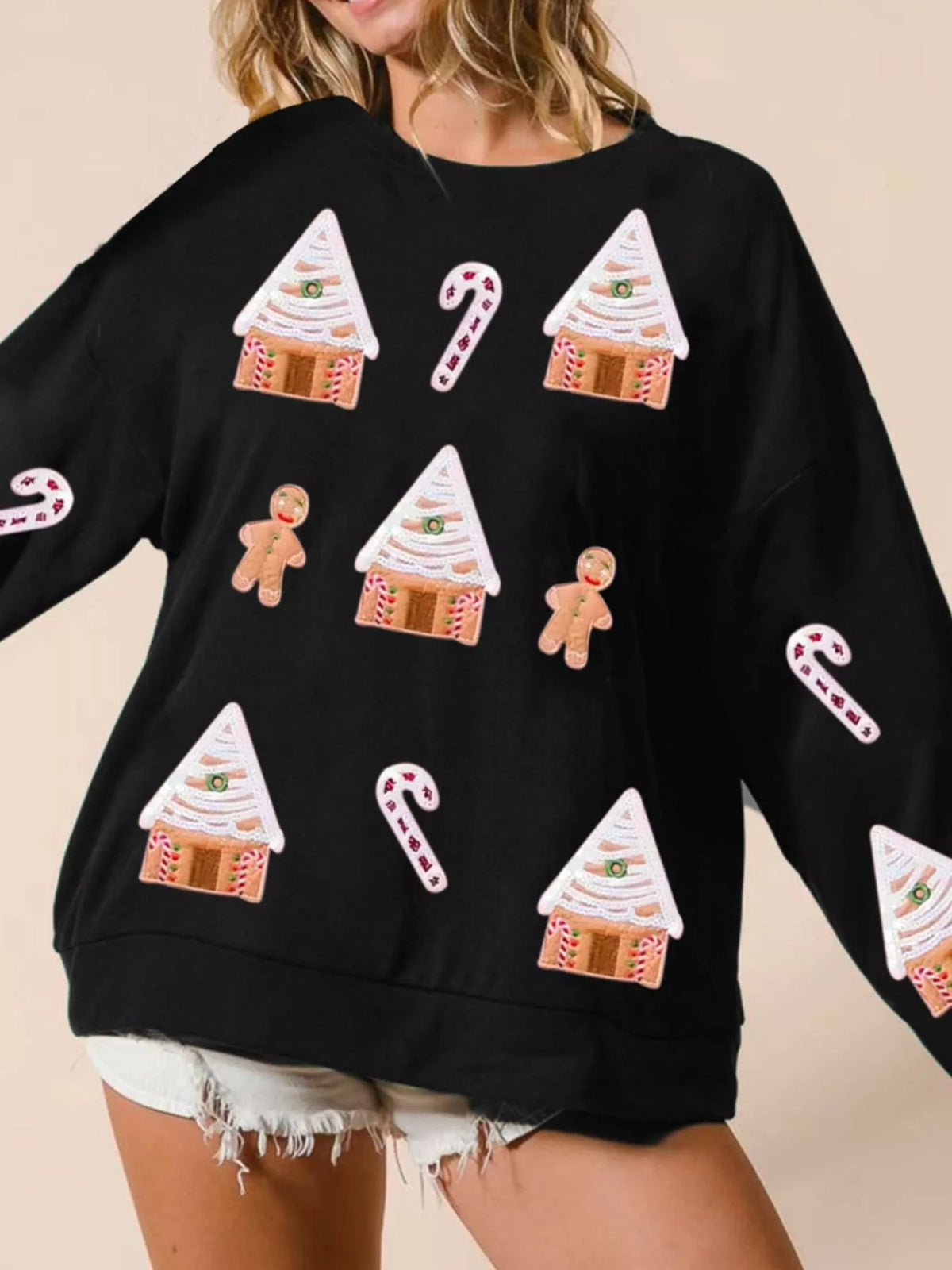 Christmas Gingerbread House Sequin Sweatshirt