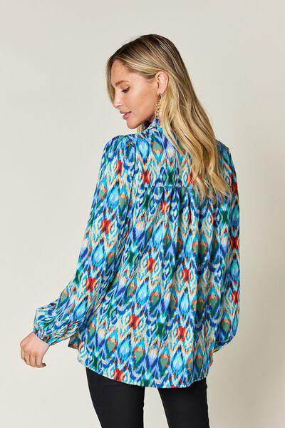 Double Take Full Size Printed Balloon Sleeve Blouse for Women