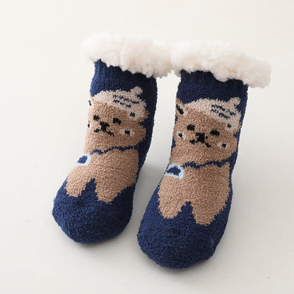 Children Christmas Lamb Velvet Coral Velvet Floor Socks