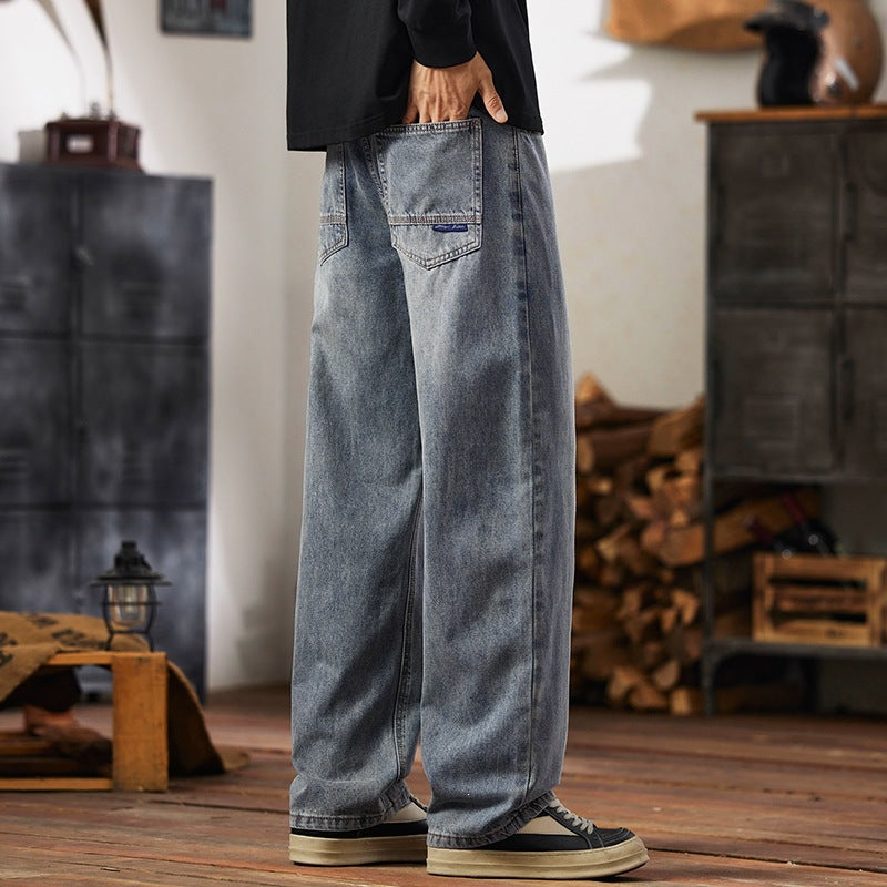 Mens Relaxed-fit Wide-leg Casual Straight-leg Pants