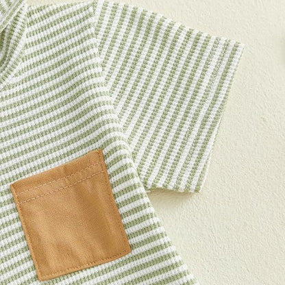 Baby Boy Striped Waffle-Weave Hooded Set