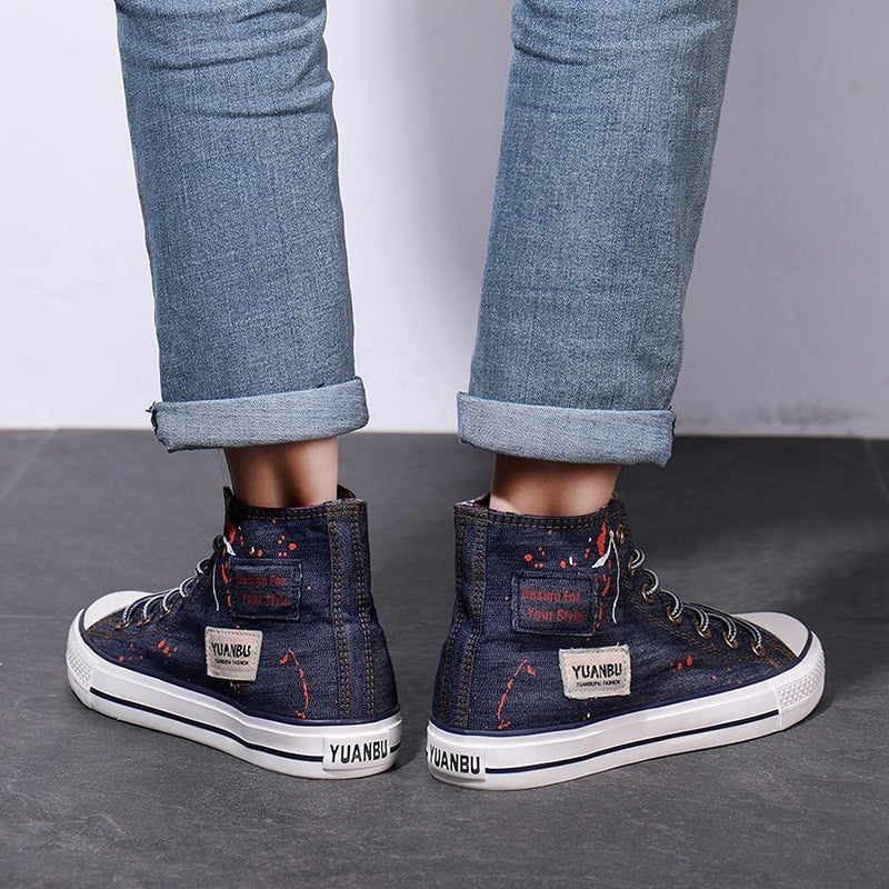 Men's Denim Canvas Shoes Trendy High-top Shoes