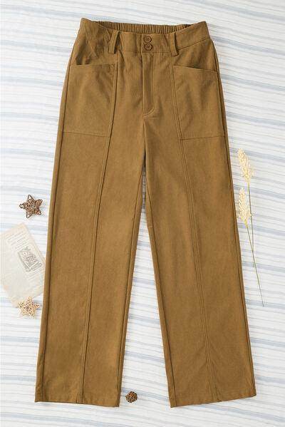 Half Elastic Waist Straight Pants for Comfortable Fit