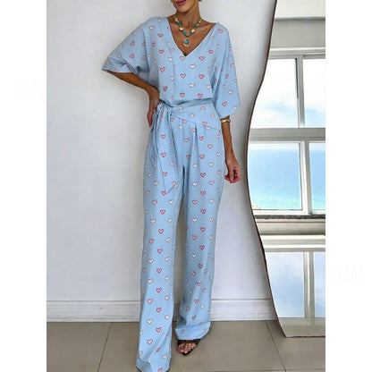 Solid-color V-neck Casual Mid-length Sleeve Dress With Belt