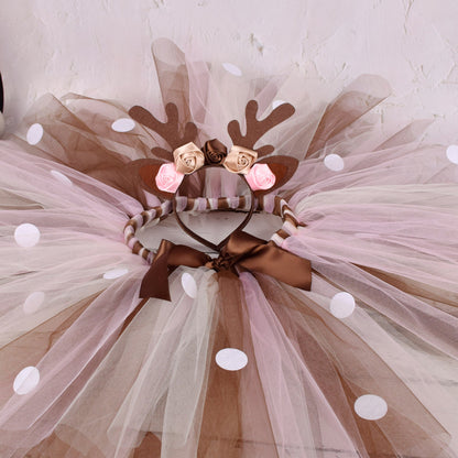 Cartoon Christmas Elk Skirt With Headdress