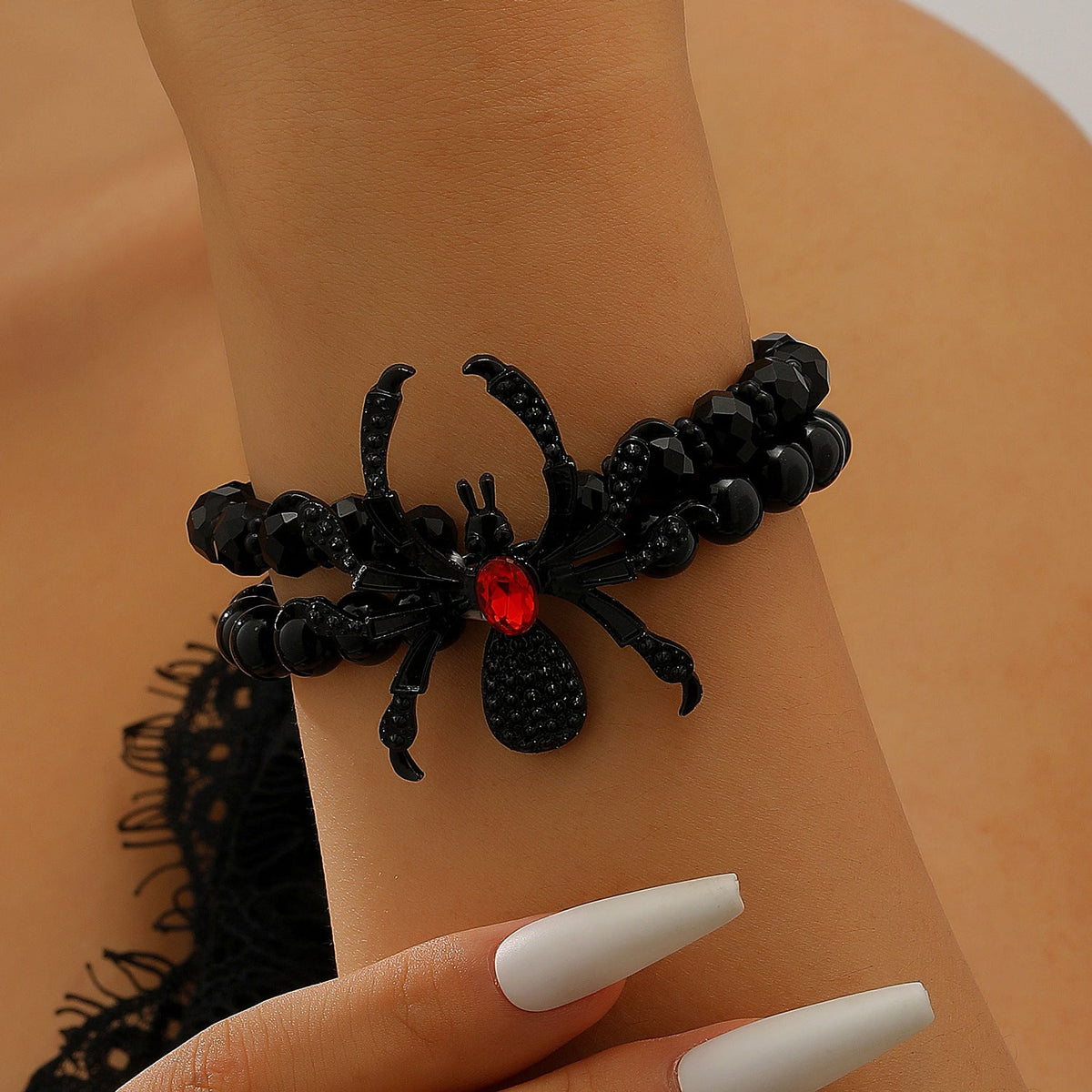 Dramatic Halloween Rhinestone Spider Necklace Bracelet And Ring Set