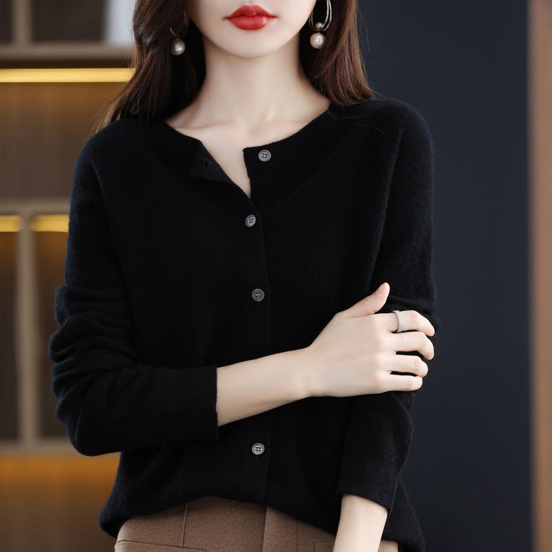 Andy Velvet Osmanthus Knit Round-Neck Cardigan