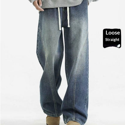 Mens Relaxed-fit Straight-leg Wide-leg Denim Jeans