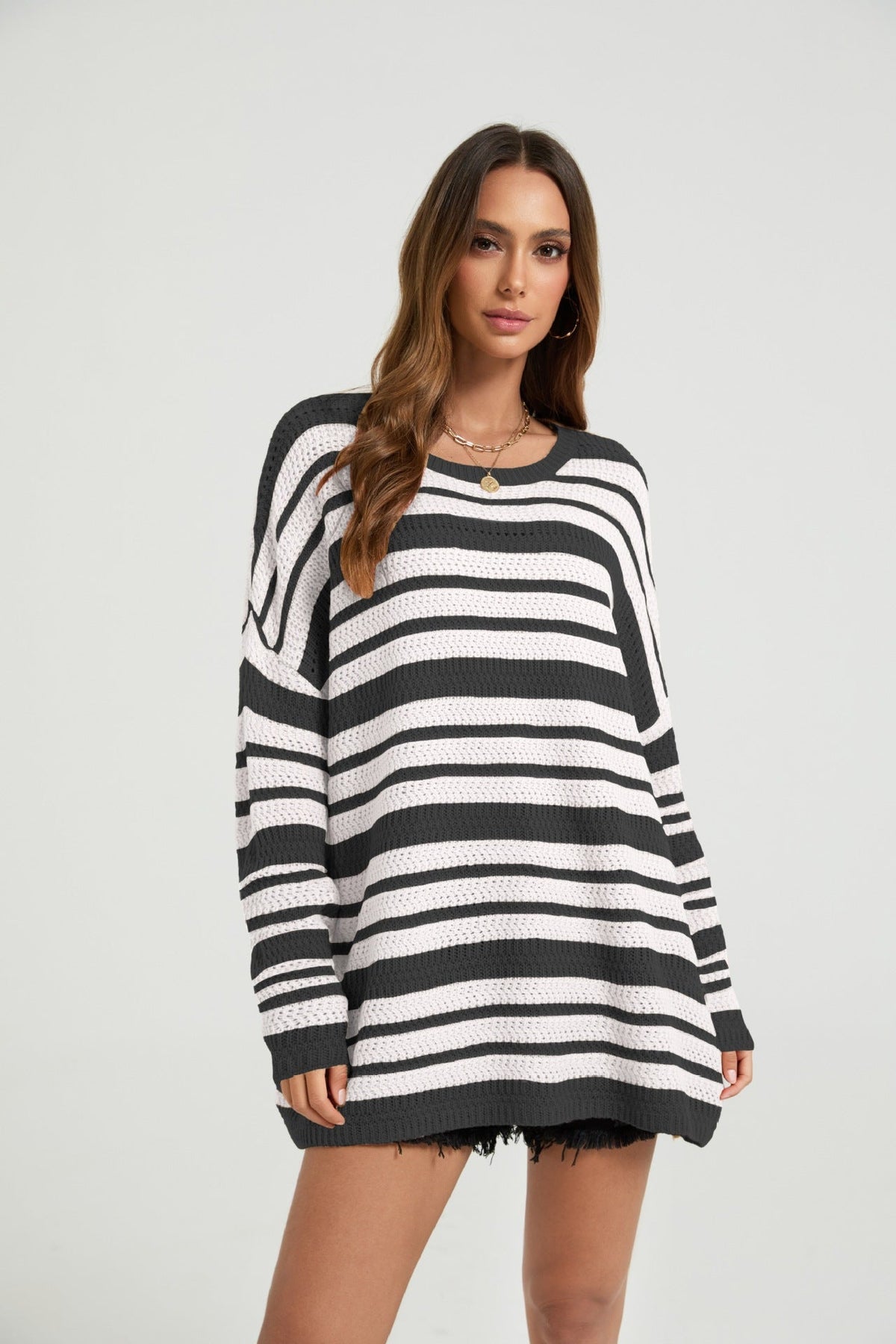 Womens Casual Loose-fitting Top Patchwork Stripes