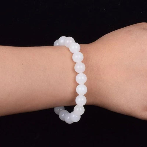Hotan White Jade Goat Fat Round Bead Bracelet