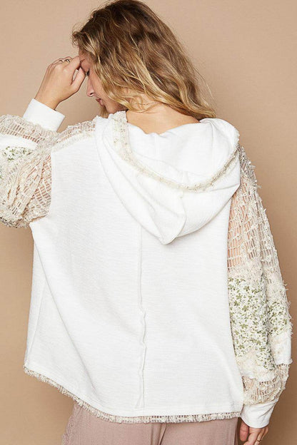 POL Star Patch Lace Contrast Long Sleeve Hooded Top Style