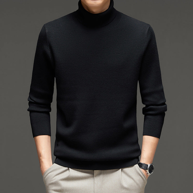 Men's Turtleneck Wool Sweater Winter Thickened Solid Color Plain Style