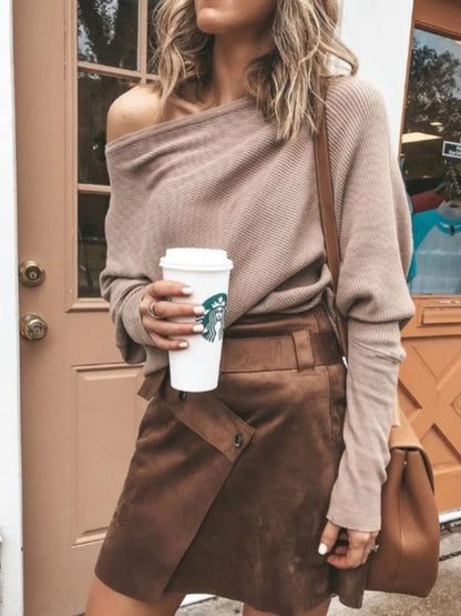 Single Shoulder Ribbed Knit Top