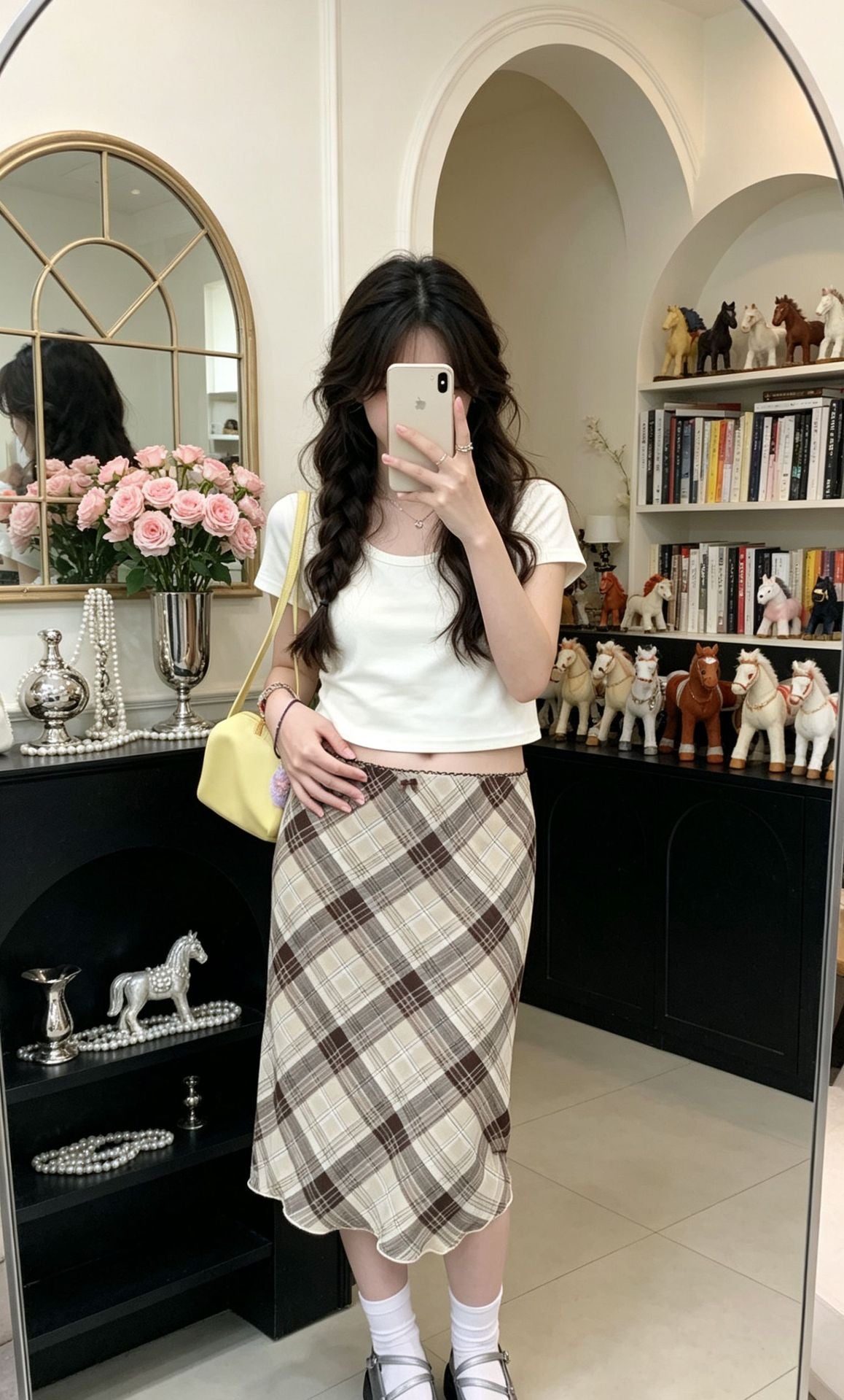Bow-knot Ribbon Mesh Plaid Skirt For Women